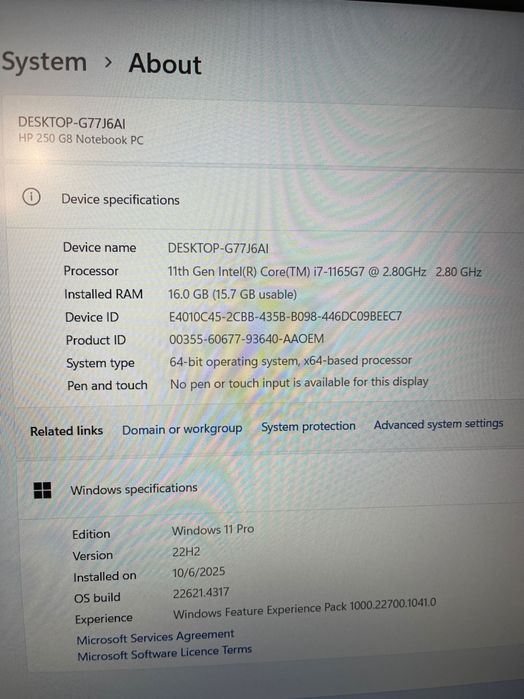 NoteBook HP 250 G8 , i7 Gen 11 ; RAM 16GB ; NVMe 512 GB