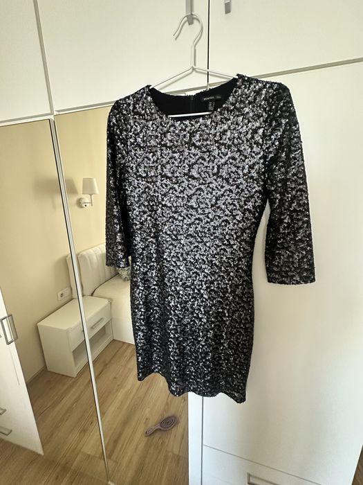 Mango черна рокля с пайети