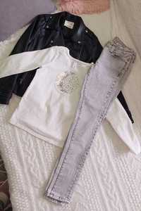 Кожено яке Zara  и дънки Tom Tailor