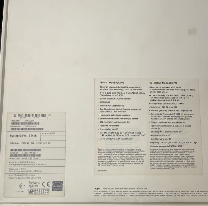 Macbook Pro 13inch 2019 full box conditie ca nou