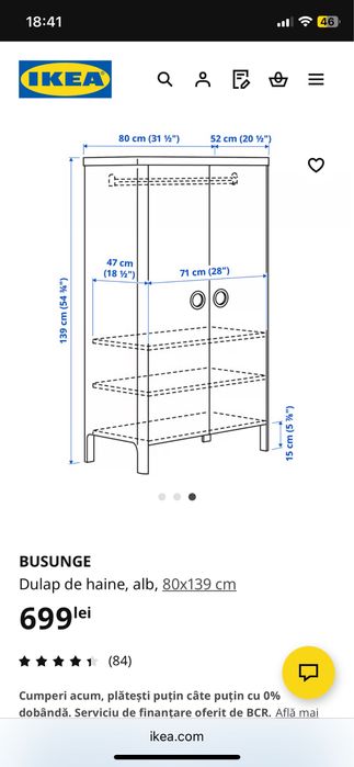 Dulap comoda Ikea copii Busunge roz pal mobilier