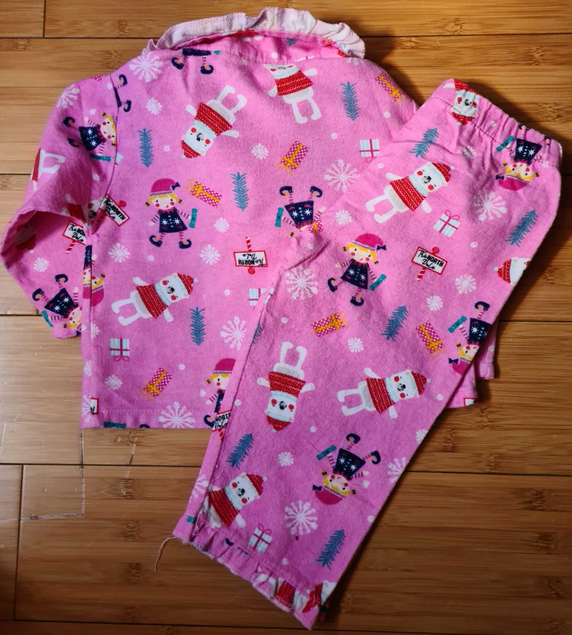 Pijama fata groasa pufoasa roz Craciun cu nasturi bumbac 12/18 luni
