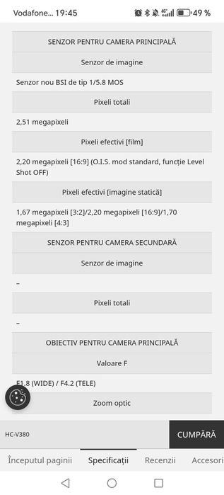 Camera Panasonic  v380