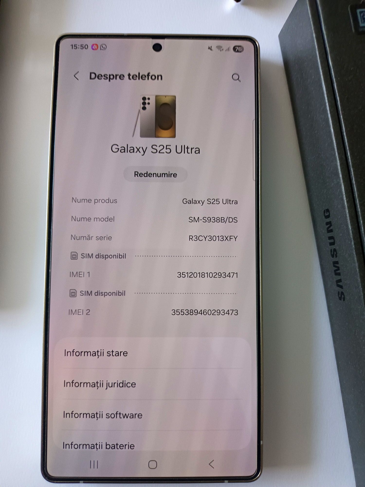 Telefon mobil Samsung Galaxy S25 Ultra, Dual SIM, 12GB RAM, 512GB, 5G