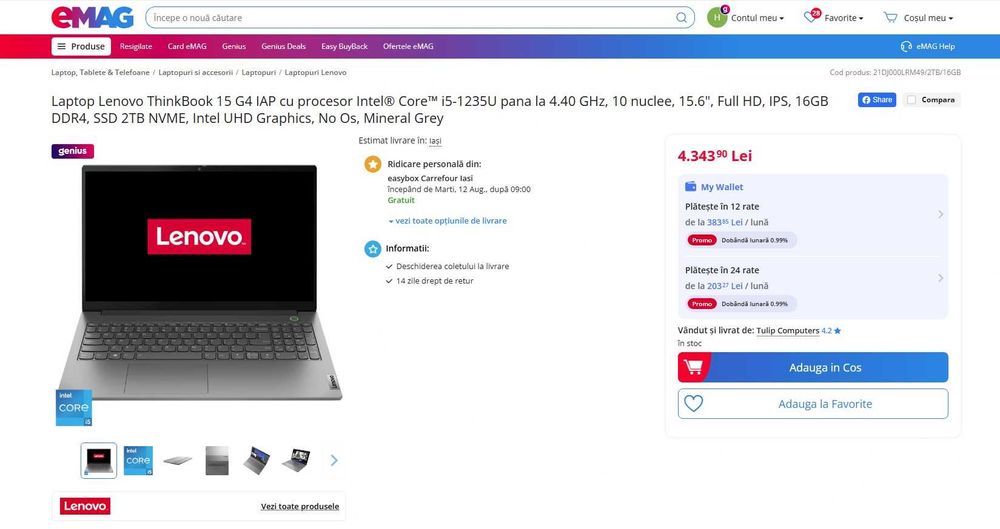 Laptop Lenovo ThinkBook 15 G4 IAP , cu i5-1235U , business , metal