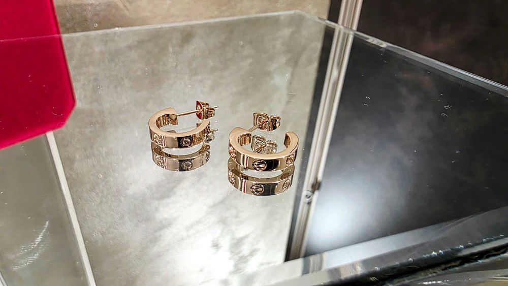 CARTIER Love Rose Gold Hoop 2 Diamonds Small Model Дамски Обеци