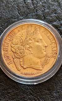 Monedă de aur Franta 20 franci 1851 A. CERES. De colecție! Rară.