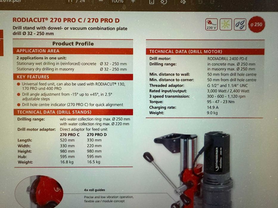 Masina de carotat ROTHENBERGER RODIADRIL 2400PD-E (echivalent 270 PRO)