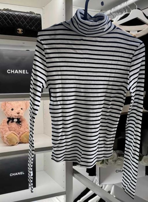 шанел блуза рае поло дълъг ръкав бяла черна памук суичър chanel топ