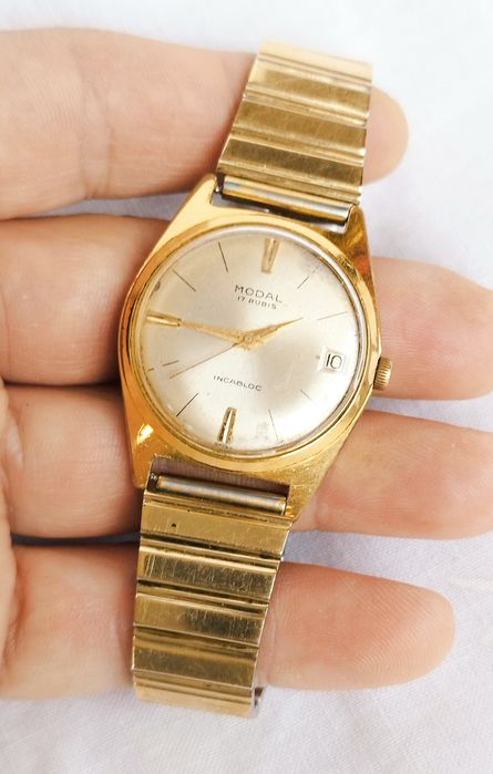 Ceas bărbătesc Modal mecanic, 17 Rubine, din anii 1960, inox, cu dată.