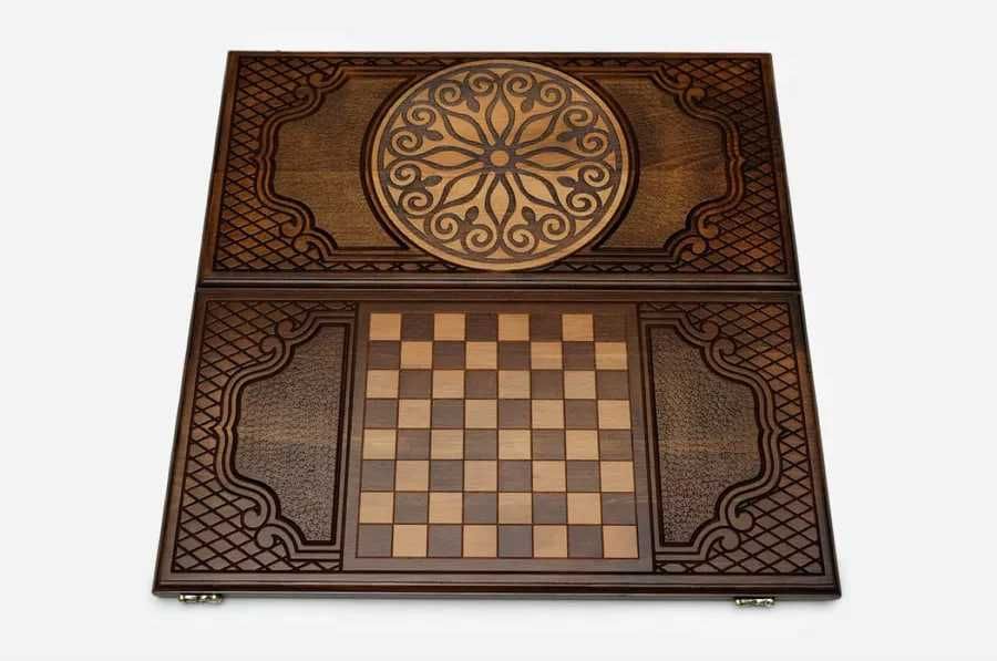 Нарды резные "Орнамент 2" из массива бука (Армения)