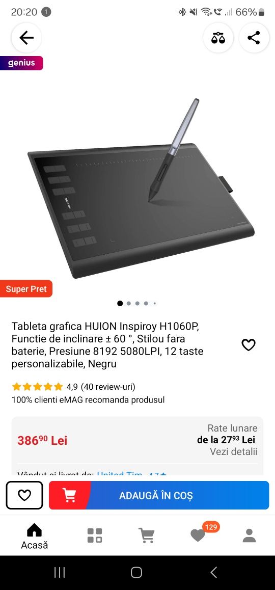 Tableta grafica Huion h1060p