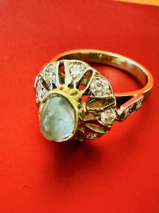 Золотое кольцо СССР Малинка с брилиантами и натуральным изумрудом 750