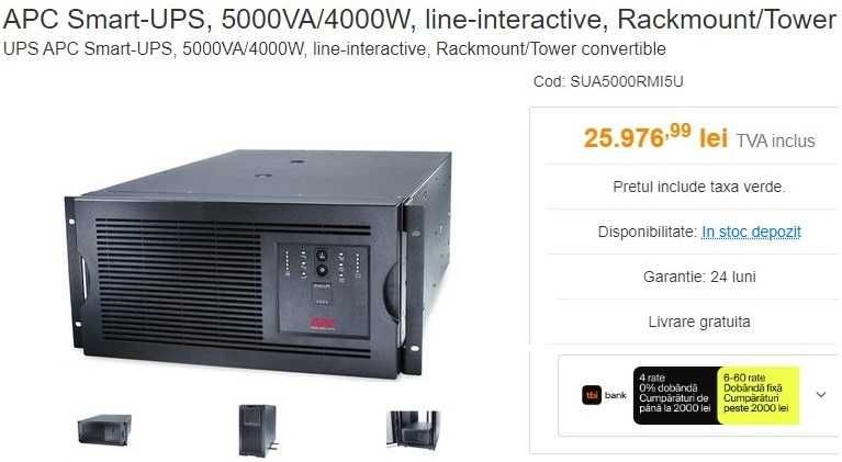 UPS APC 5000VA ieftin, 4 variante: SU alb & SUA negru, SURT&SRT online