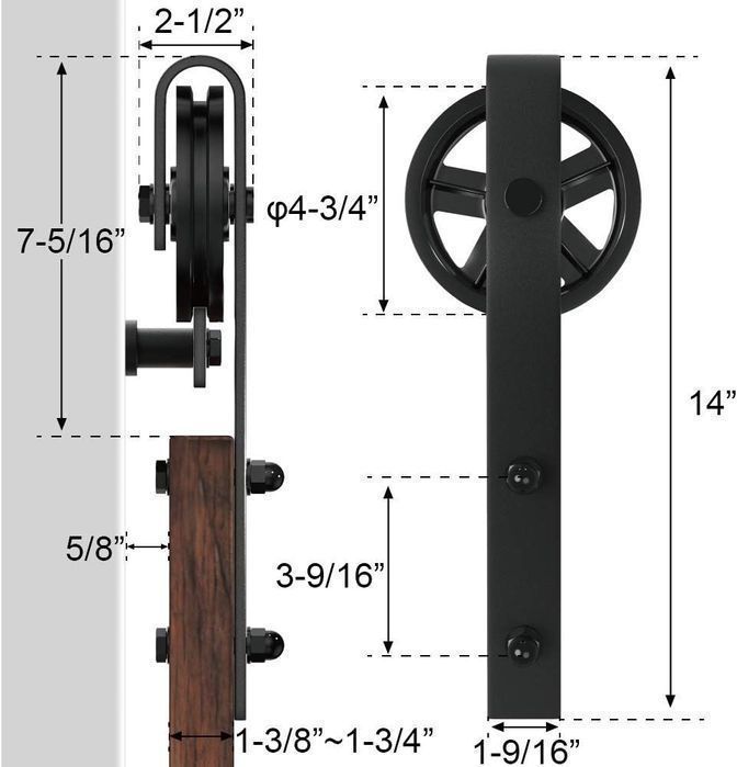 Kit pentru ușă glisantă Oțel carbon, roți mari și șină plată de 230 cm