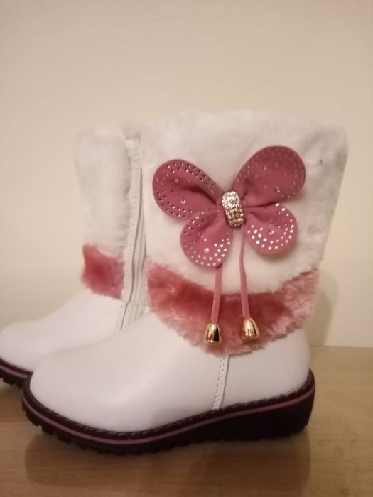Детски топли зимни ботуши за момиче с топъл хастар бели стелка 14,5 см