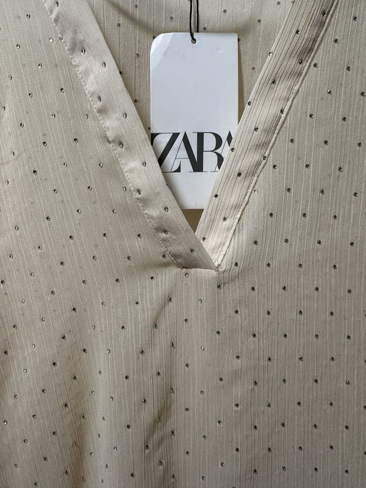Чисто нова!! Дамска риза Zara с камъни, с дантела
