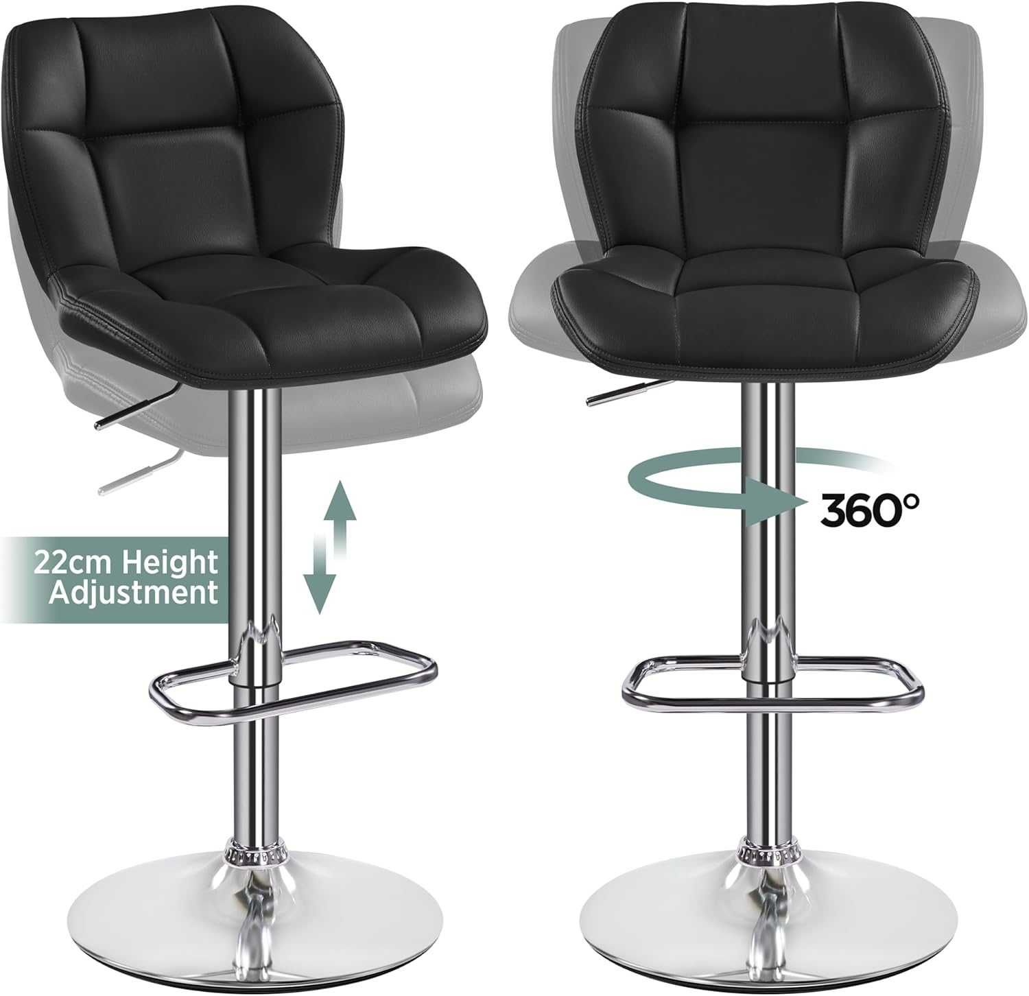 Set 2 scaune bar reglabile, rotative, piele PU | 614160 Black(2pcs)