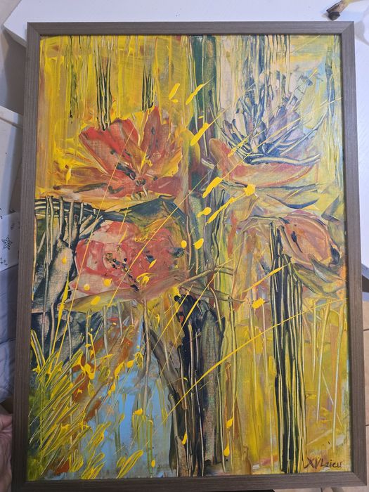 Tablou abstract "Toamna", 50×70 cm, Acrilic, panza