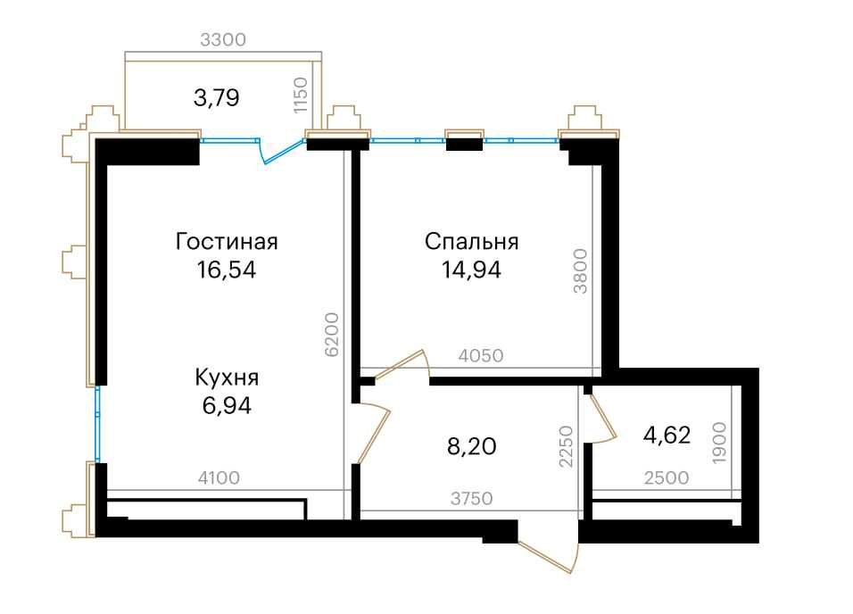 Госпитальный, ЖК "Мирабад Авеню" 2-комнатная, 52,4м2, КОРОБКА, 3-линия