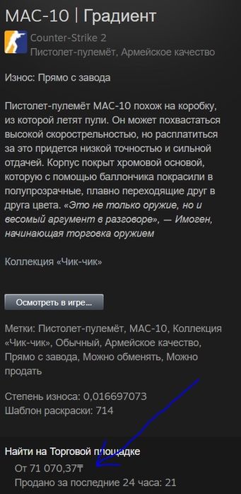 CS GO Кс Го скин Mac-10 Fade FN 100%