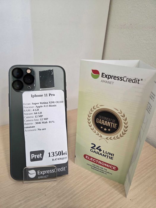 Iphone 11 Pro 64GB (AG27 b.47436)-Garantie 2 ani