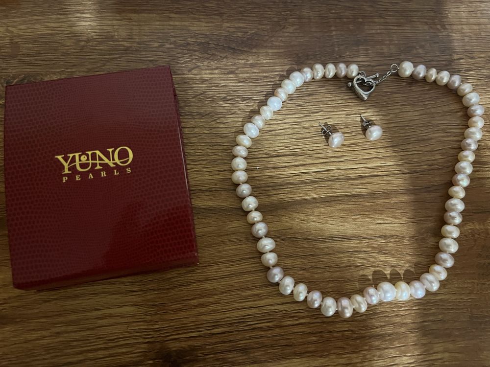 Yuno Pearls колие с обици - розови перли и сребро