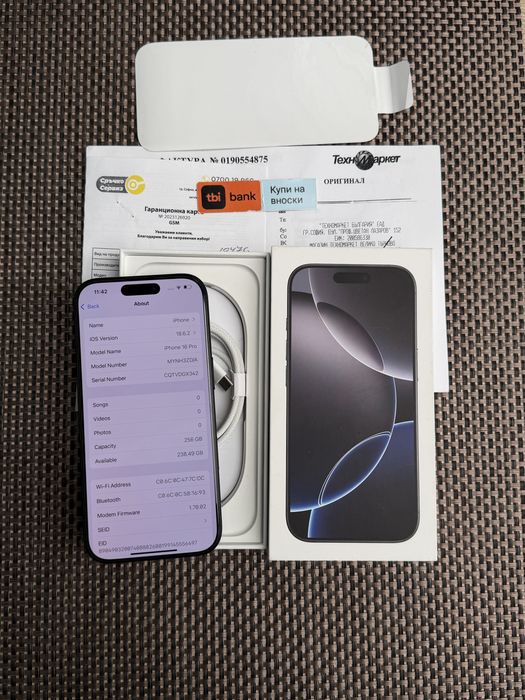 КАТО НОВ!/*ЛИЗИНГ*/ iPhone 16 Pro 256Gb Black Titanium 24М гаранция