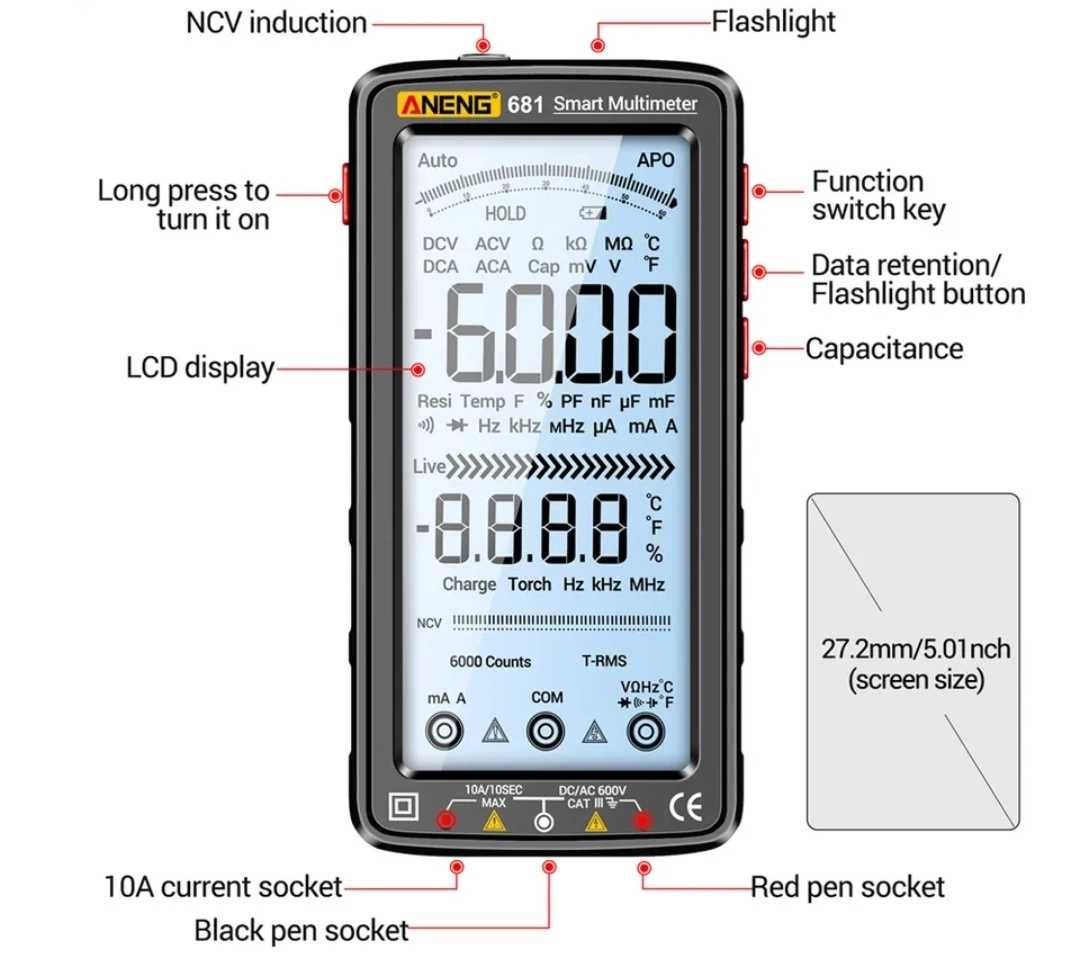 Multimetru digital profesional cu acumulator, model nou 2023