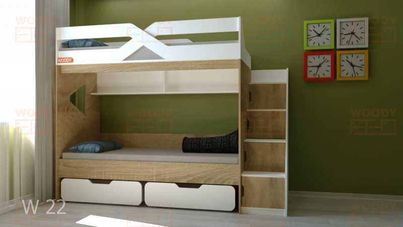 Двухъярусная кровать  W 22 с лестницей в виде шкафчиков