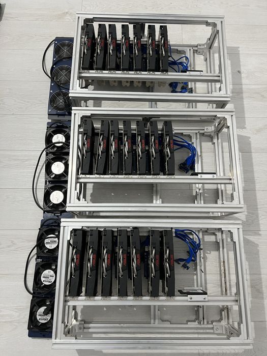 3 Rig-uri Mining 21 buc. GPU Nvidia P106-6G,Riser,Cadru,Ventilatoare