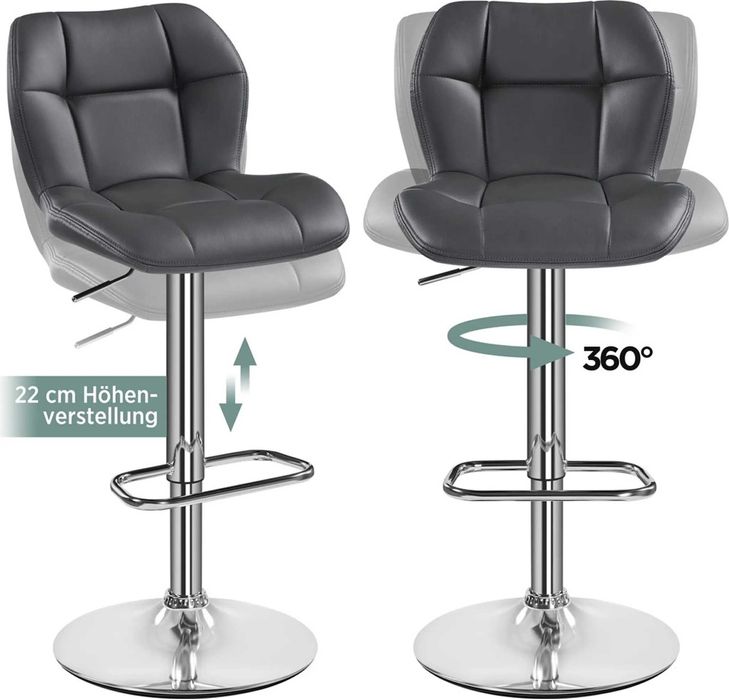 Set 2 scaune bar reglabile, rotative, piele PU |S 614160 Black(2pcs)