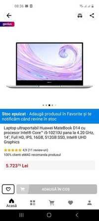 MateBook D14 garantie. 512GBSSD, 16GB Ram, Cpu 8 Core, senzor amprenta