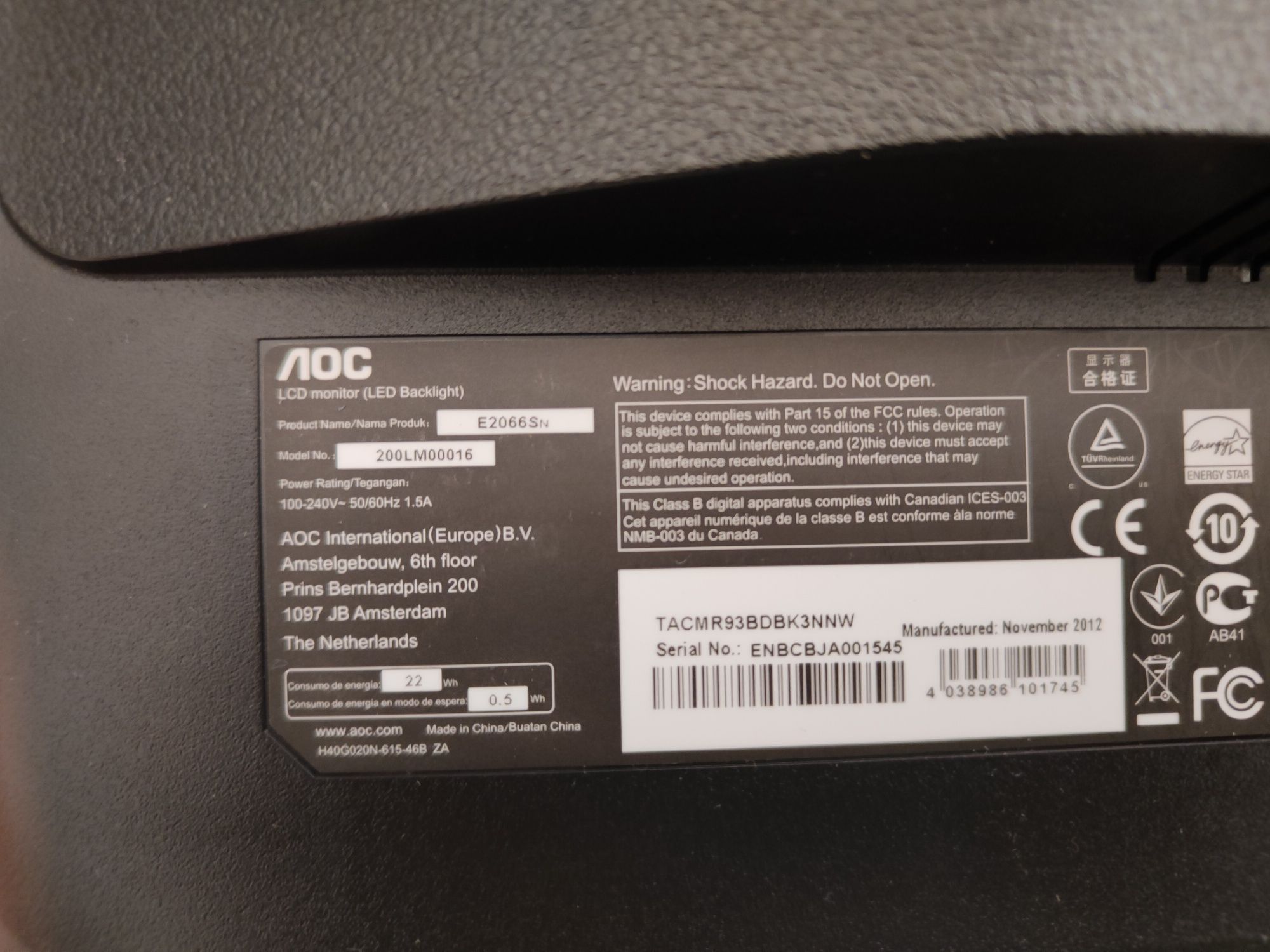 AOC 20" E2066Sn 200LM00016
