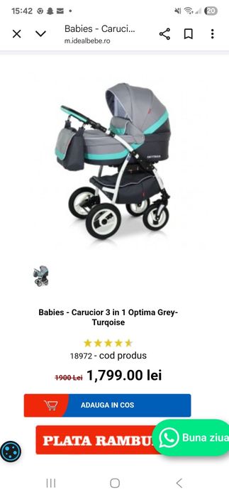 Carucior 3 in 1 Optima Grey Turqoise