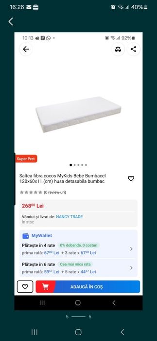 Pat 120x60 cu saltea inclusa.
Produsul este realizat din lemn si