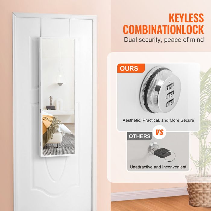 Dulap Bijuterii cu Oglinda,1194mm,Blocabil,LED,Alb