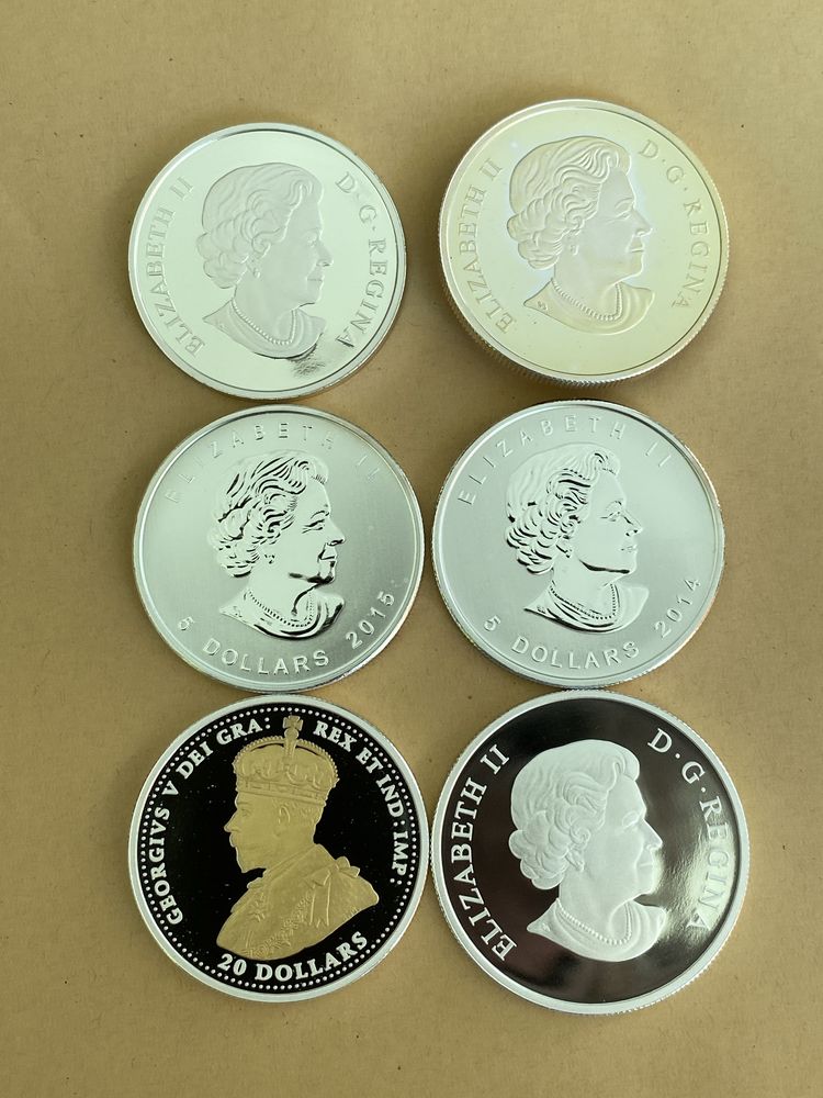 Colectie 6 uncii (monede) argint puritate 999, Canada.