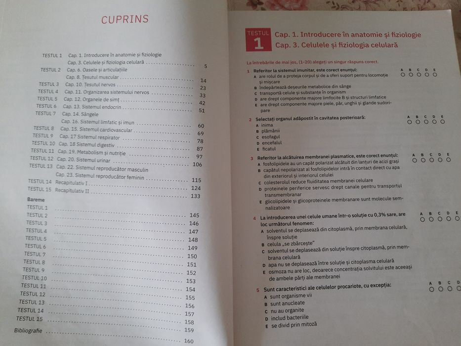 Teste-grila anatomie și fiziologie umana , editura artklett