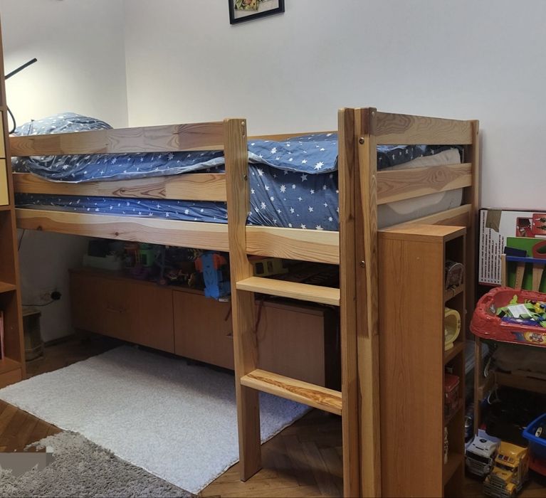Pat etajat ikea  90×200 cu spațiu de depozitare