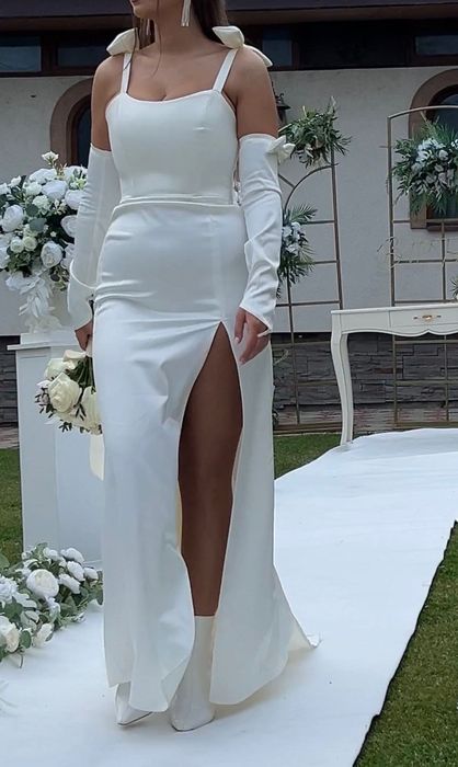 Rochie albă lunga cu trena