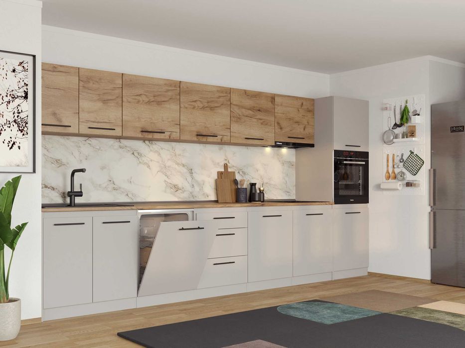 Set Mobila Bucatarie Linea 380 Casmir / Stejar C15 - Transport Gratuit