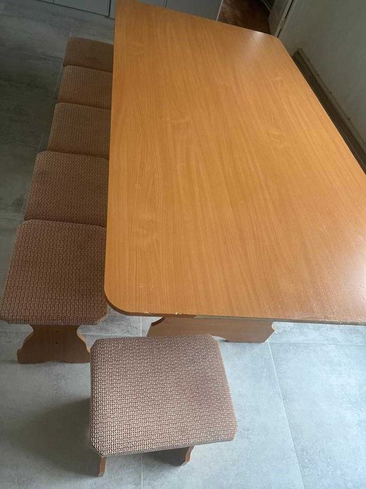 Кухонный стол + скамья с ящиком + 6 табуреток (комплект)