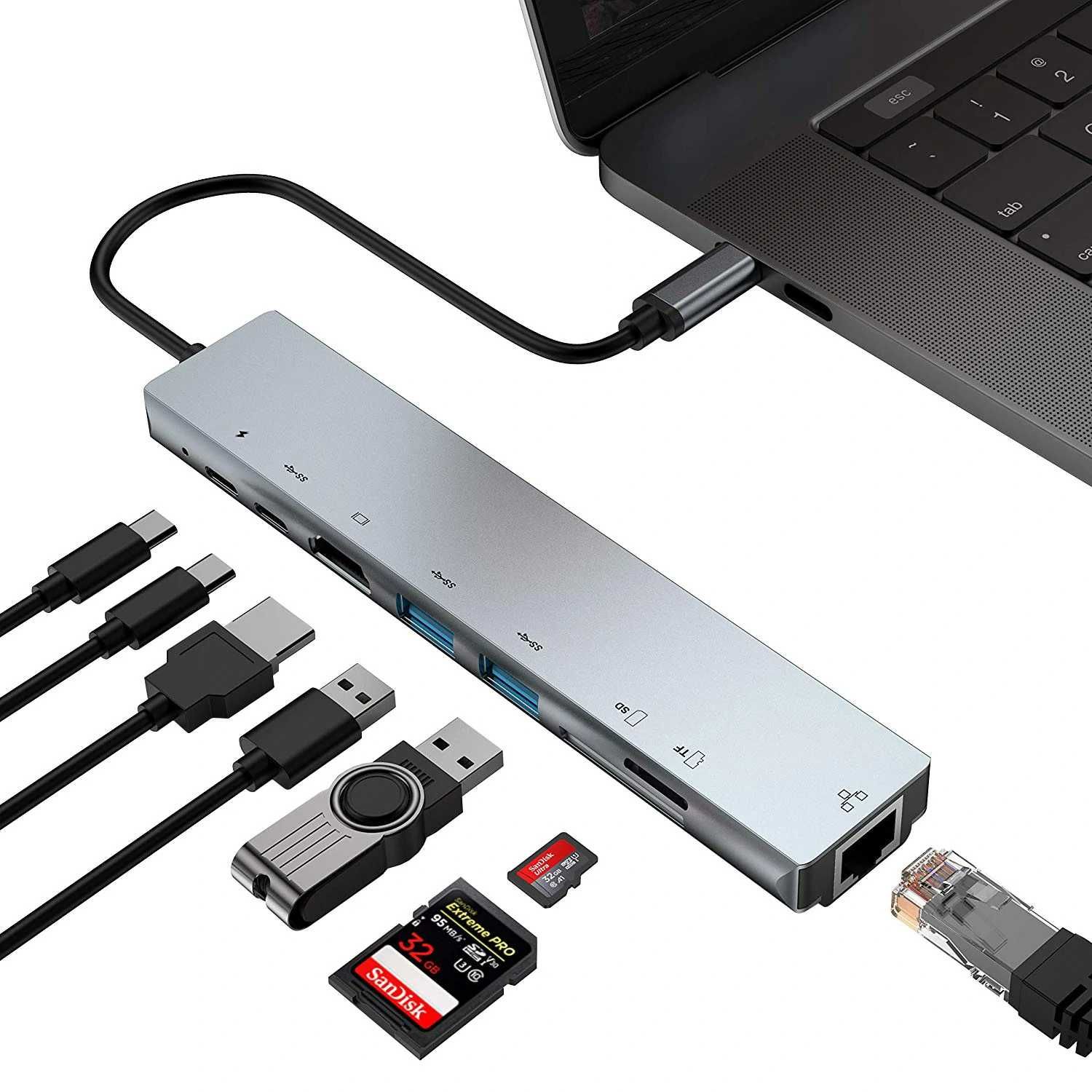 Hub adaptor USB C 3.0 PD HDMI 4K docking Macbook Pro Air Dell Lenovo