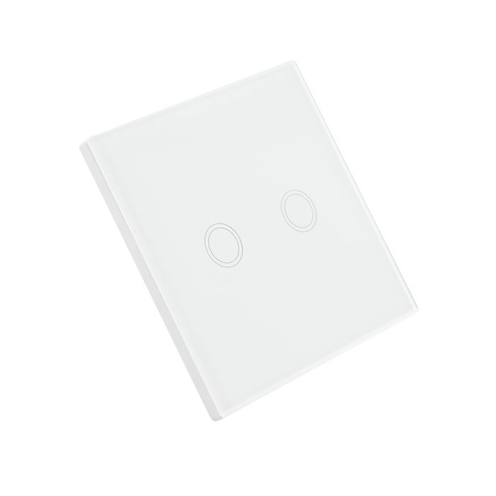 Intrerupator dublu cu touch PNI SH202 din sticla, alb cu LED indicator