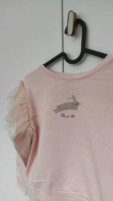 Bluza delicata roz pastel cu aripioare tulle,  fete 122-128