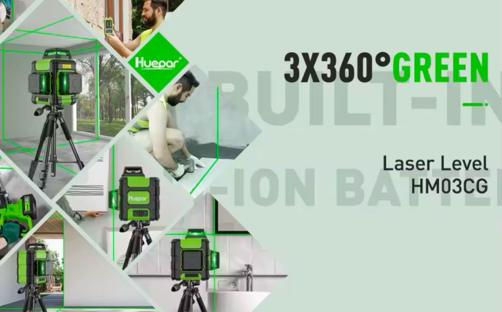 3 D Лазерен нивелир Huepar ! Зелен лъч ! 360 градуса ! Оптика Osram !