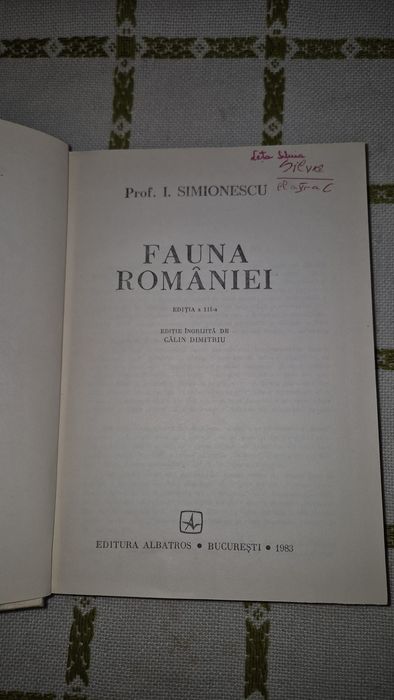 Carte veche românească Fauna României perioada comunistă