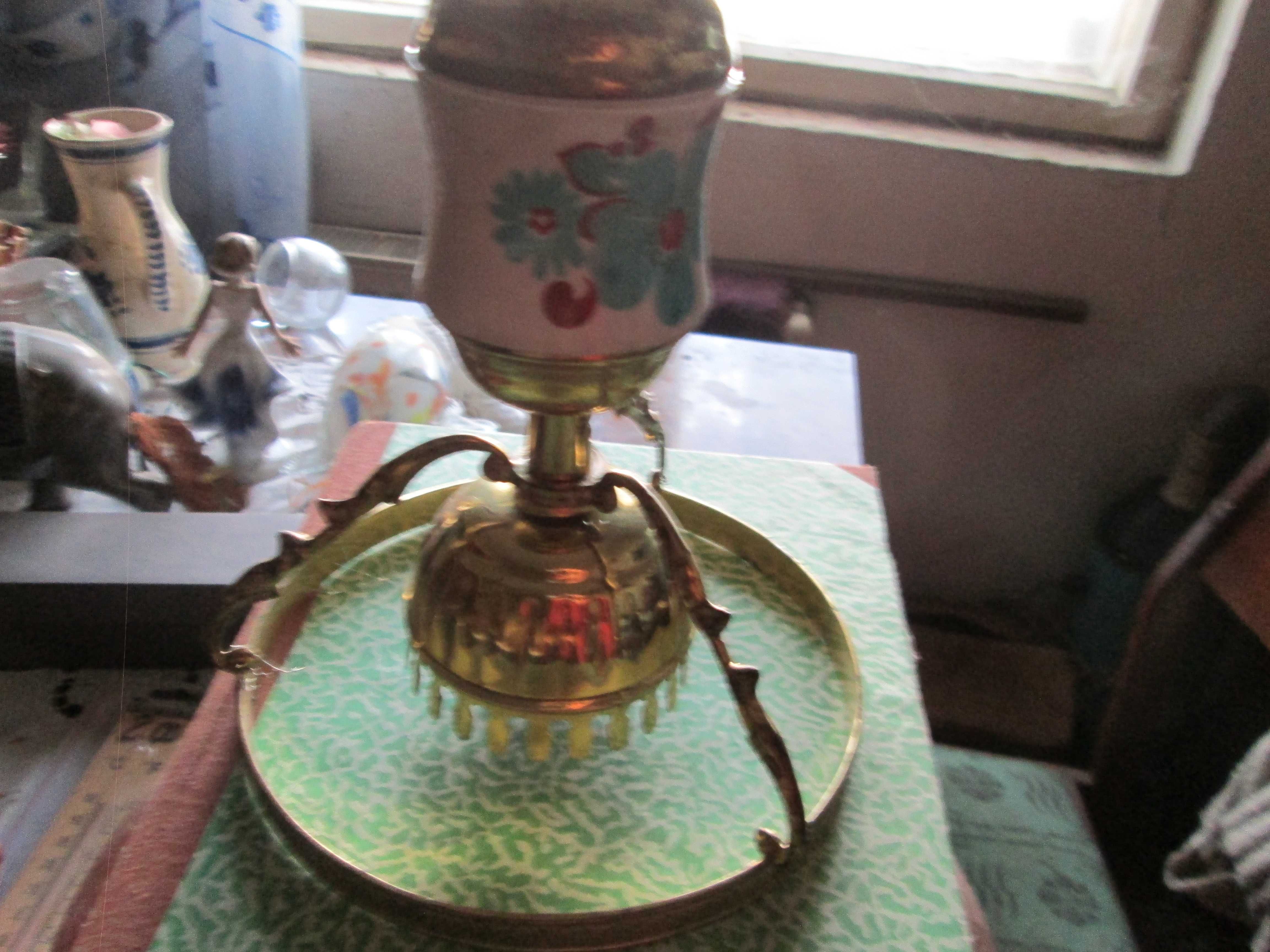 Suport candelabru alama, sticla, portelan vechi