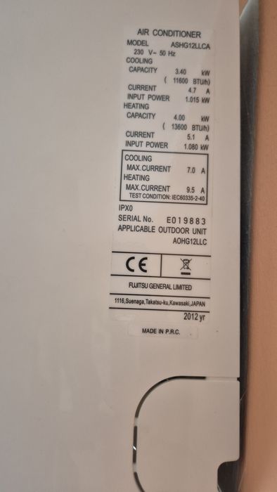 Инверторен климатик General Fujitsu ASHG12LLCA (използван)